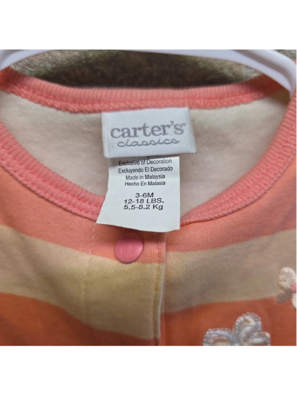 Baby Girl Clothes New Vintage Carter's 3-6 Month Striped Flower Footed Outfit